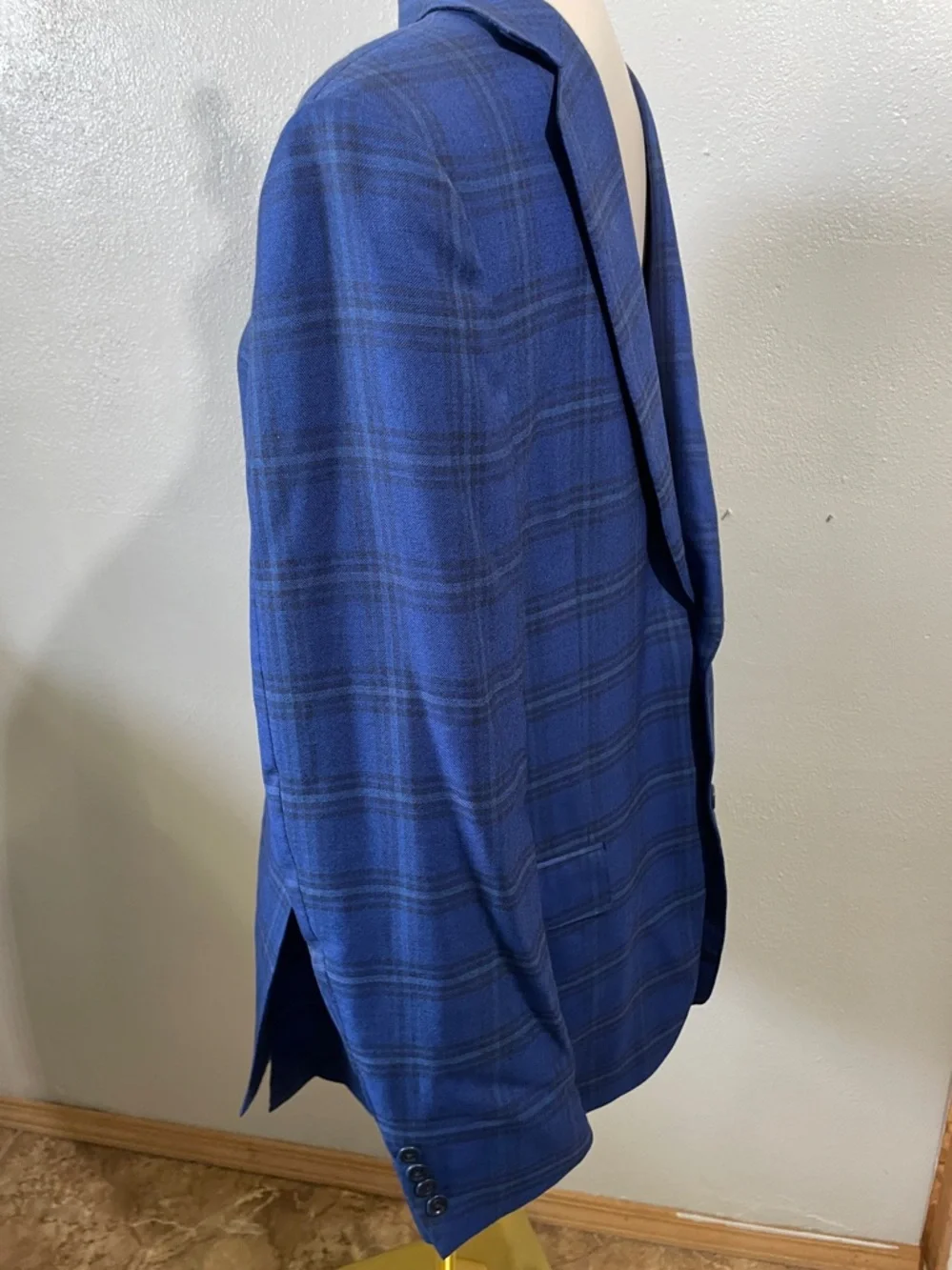 Ermenegildo Zegna Wool Sport Coat Blue Windowpane US 42L/IT 52L Blazer Office